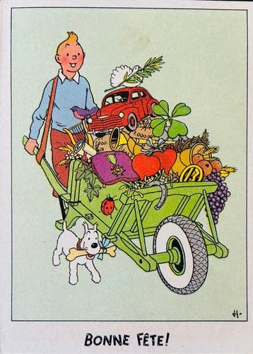 Tintin - 1 Tintin-1 carte de voeux-bonnes fêtes-, Livres