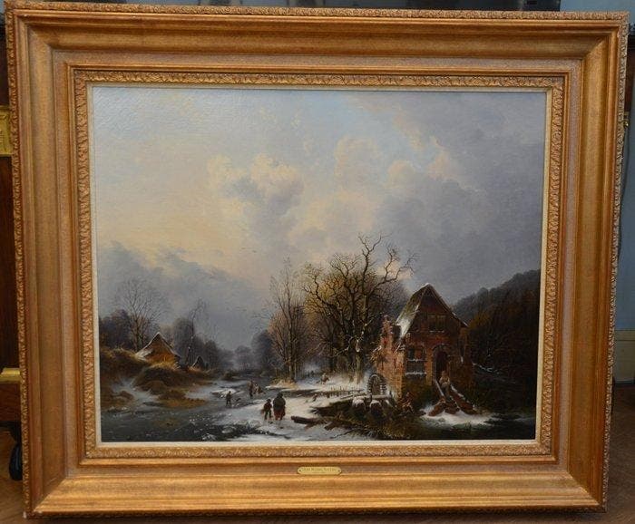 Jan Michiel Ruyten (1813-1881) - Winterlandschap met, Antiquités & Art, Art | Peinture | Classique