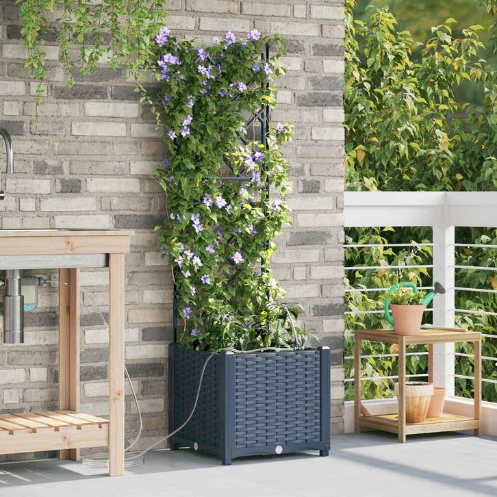 vidaXL Tuin Plantpot Grijs 40 x 40 x 142 cm Kunststof, Tuin en Terras, Bloempotten, Nieuw, Verzenden