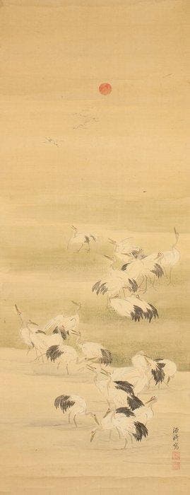 Very fine diptych Cranes And Turtles, signed - including