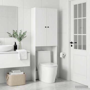 vidaXL Toiletkast EDE Wit 66 x 25,5 x 190 cm Bewerkt hout, Verzenden, Nieuw