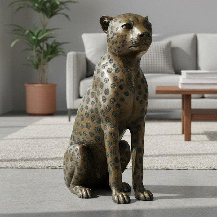 sculptuur, Seated Cheetah - 50 cm - Brons, Antiquités & Art, Curiosités & Brocante