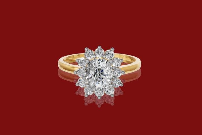 Bague - 14 carats Or jaune - 2.29ct. tw. Diamant (Cultivé en, Handtassen en Accessoires, Ringen