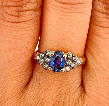 Zonder minimumprijs - Ring - 9 kt. Geel goud, Zilver Saffier