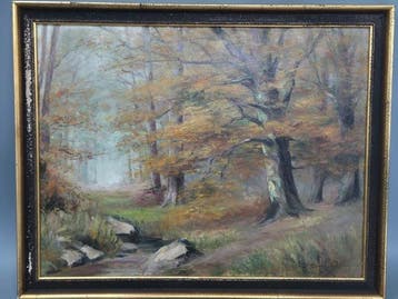 German School, signed F. Bergmann - Herbstlicher Waldweg