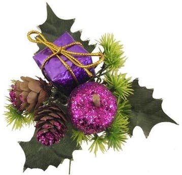 Kerstbijsteker paars appel cadeautje en dennenappeltjes per