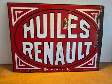 Huiles Renault - Email Japy - Emaille bord - Dubbelzijdig, Antiek en Kunst