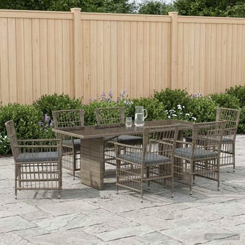 vidaXL Buiten Eettafel Set 7 st Grijs poly rattan, Tuin en Terras, Verzenden, Nieuw