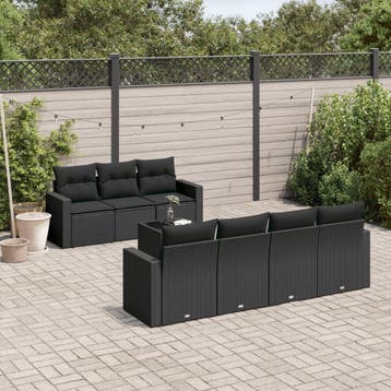 vidaXL 8-delige Loungeset met kussens poly rattan zwart, Verzenden, Nieuw