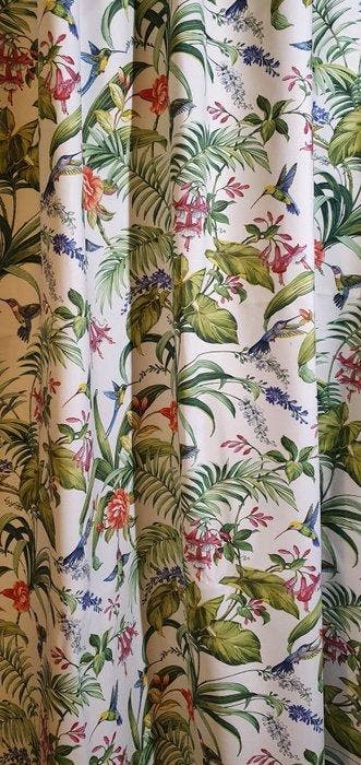 300x280cm! Stof Art Nouveau bloemmotief met kolibrie -