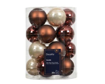 Kerstballen Glas Bruinmix 6 cm Set van 20