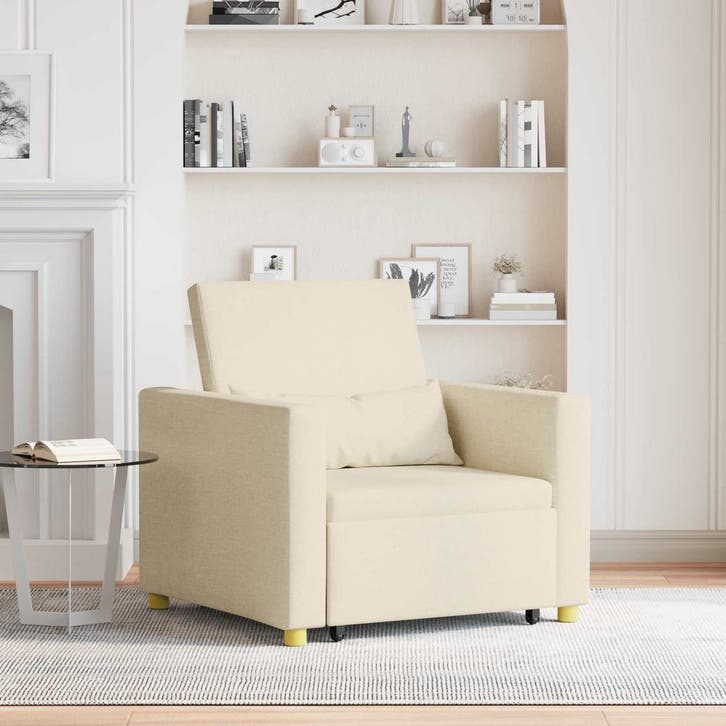 vidaXL Uittrekbare slaapbank eenpersoons Crème 90 x 165 x 87, Huis en Inrichting, Fauteuils, Nieuw, Verzenden