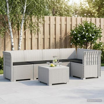 vidaXL 5-Zits Tuinbank met Kussens Rattanlook PP Wit, Verzenden