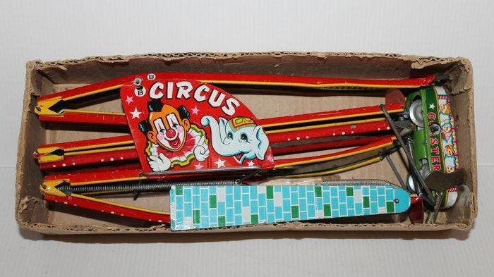 Haji - Mechanical Circus Coaster - Opwindbaar blikken, Antiquités & Art, Antiquités | Jouets
