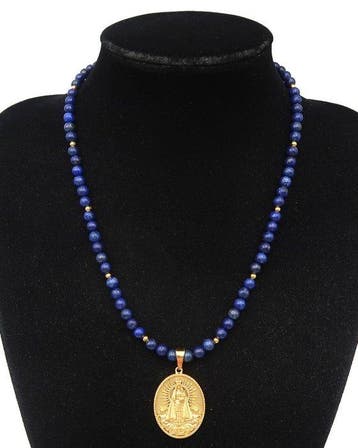 Lapis lazuli - Halsketting Maagd Maria – Medaille Koningin