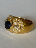 Bague - 18 carats Or jaune Saphir - Diamant, Nieuw