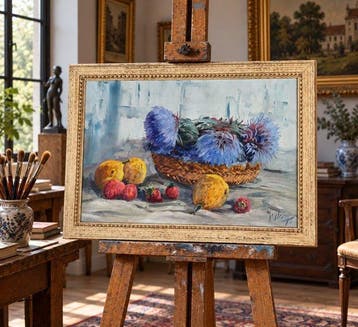 École valencienne (XX), signé Monleón - Le Panier de fleurs