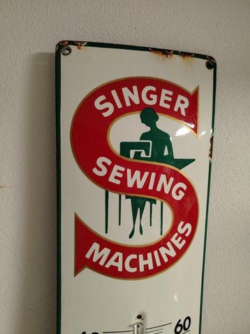 Emaille bord - Singer naaimachines - thermometer - reclame -, Antiek en Kunst