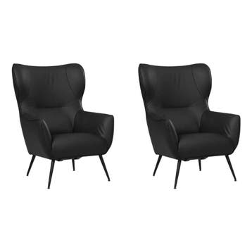 Set van 2 Leren fauteuils Flair - Toledo Nero (zwart), Nieuw, Ophalen of Verzenden, 75 tot 100 cm, Leer