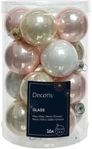 Kerstballen Glas Zachtroze Glans 3.5 cm koker 16 stuks, Nieuw