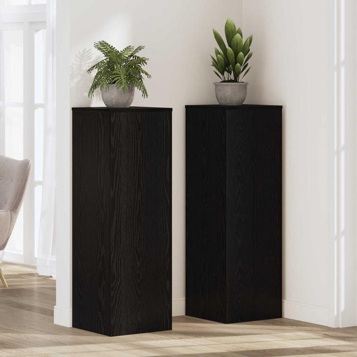 vidaXL Plantenstand Zwart Eiken 33 x 33 x 100 cm Bewerkt, Tuin en Terras, Bloembakken en Plantenbakken, Nieuw, Verzenden