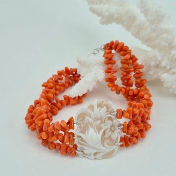 Corail - Argent - Bracelet - CORALLO MEDITERRANEO, Antiquités & Art