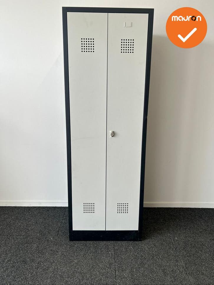 Lockerkast - 180x60x50 - 2 deurs - Zwart met zilvergrijze de, Articles professionnels, Aménagement de Bureau & Magasin | Mobilier de bureau & Aménagement