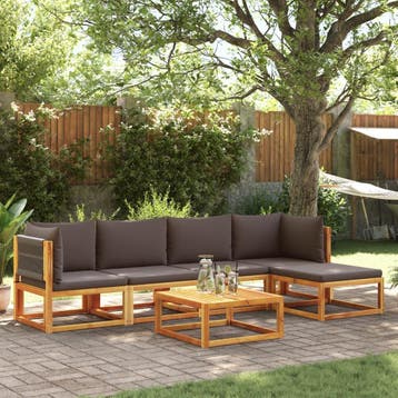 vidaXL 6-delige tuinbankset met kussens acaciahout & touw, Verzenden, Nieuw