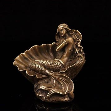 Unknown - Beeldje - Bronze Mermaid Seashell Ornament - Koper, Antiek en Kunst
