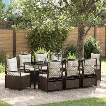 vidaXL Tuin Eettafel Set 9 st Bruin poly rattan, Verzenden, Nieuw