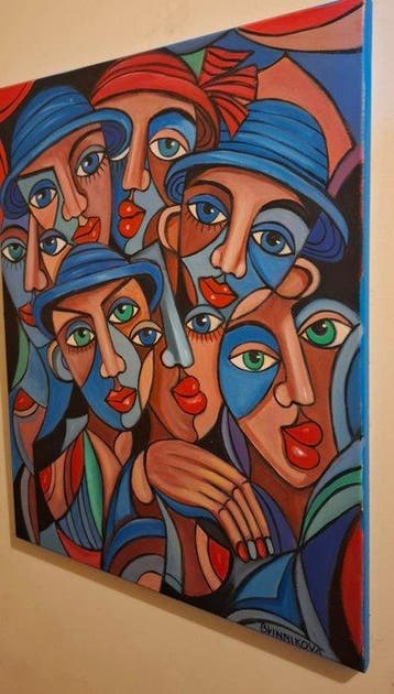 Olena Blinnikova (1963) - Oil painting-Olhares na multidão