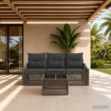 vidaXL Tuinbank Set 4 st Grijs poly rattan, Tuin en Terras, Verzenden, Nieuw
