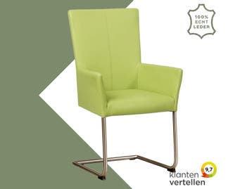 Leren eetkamerstoel Dry met armleuning - Toledo Lime, Huis en Inrichting, Stoelen, Overige kleuren, Nieuw, Leer, Ophalen of Verzenden