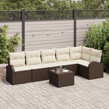 vidaXL Tuinbank Set 7 st Bruin en wit poly rattan, Verzenden