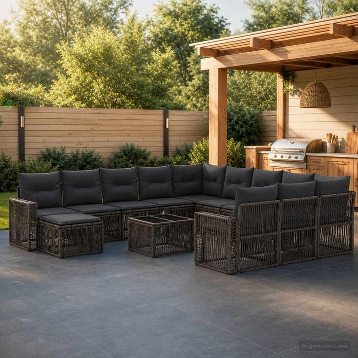 vidaXL Tuinbank Set 13 pcs Grijs en Donkergrijs poly rattan, Tuin en Terras, Tuinsets en Loungesets, Nieuw, Verzenden