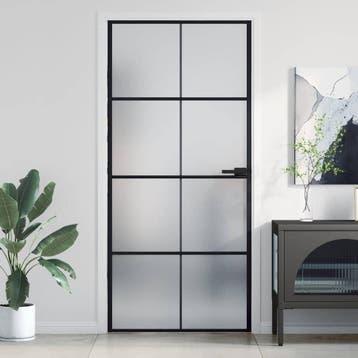 vidaXL Binnendeur smal 93x201,5 cm gehard glas en aluminium, Verzenden