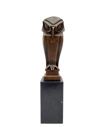 Figurine - Owl in art deco stijl - Bronze, Marbre