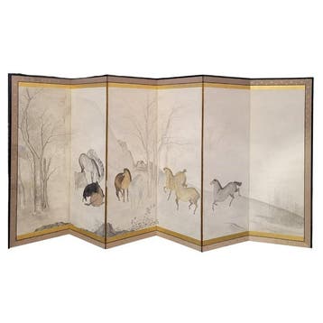Biombo Byôbu Wildpaarden, Kano-school, Edo-periode, 19e
