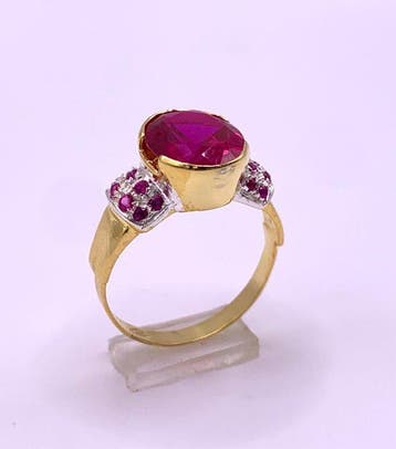 Zonder minimumprijs - Ring - 9 kt. Geel goud, Zilver Robijn