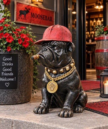 Beeld, Trump red cap bulldog with gold dollar chain - 36 cm