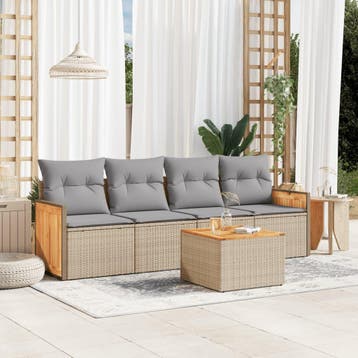 vidaXL 5-delige Loungeset met kussens poly rattan beige, Verzenden, Nieuw, Loungeset