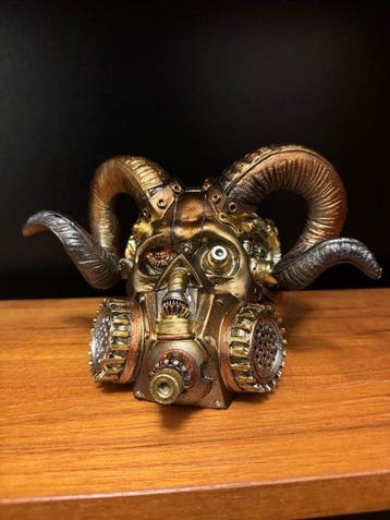 Sculpture, Rams head - STEAMPUNK - 13 cm - Résine