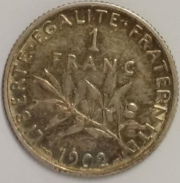 France Frankreich 1 Franc 1902 Saemann, Postzegels en Munten, Verzenden, België