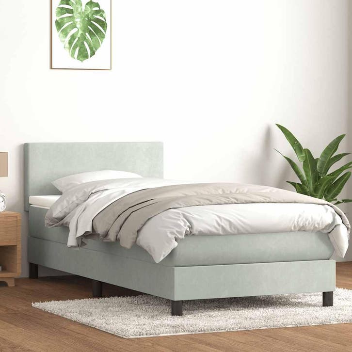 vidaXL Boxspring met matras fluweel lichtgrijs 90x210 cm, Maison & Meubles, Chambre à coucher | Lits, Envoi