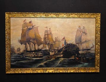 Franse school (XX) - Grande battaglia navale - XL format, Antiek en Kunst