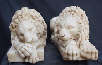 sculptuur, Coppia leoni dal modello di Canova - 31 cm -