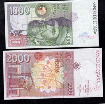 Spanje. - 1000, 2000 Pesetas - 1992 - Matching number, Postzegels en Munten