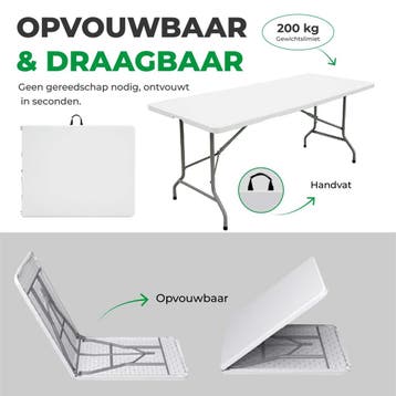 MaxxGarden Vouwtafel - Tuintafel - 152x70x74 cm - Wit, Tuin en Terras, Tuintafels, Ophalen of Verzenden, Nieuw