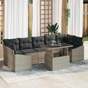vidaXL Tuinbank Set 8 st Lichtgrijs poly rattan, Verzenden