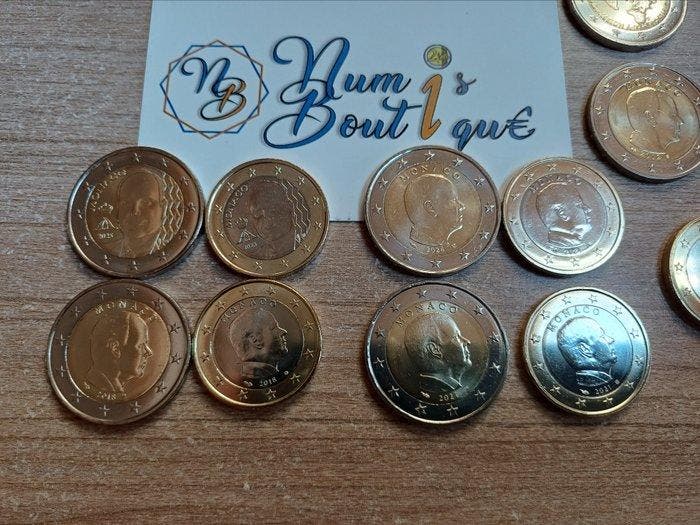 Monaco. 1 Euro / 2 Euro 2002/2025 (15 monnaies) (Zonder, Timbres & Monnaies, Monnaies | Europe | Monnaies non-euro